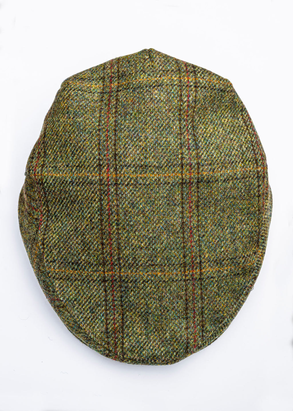 Green checkered flat cap on a white background